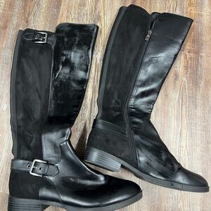 Black y2k leather/suede knee high boots with buckle detail